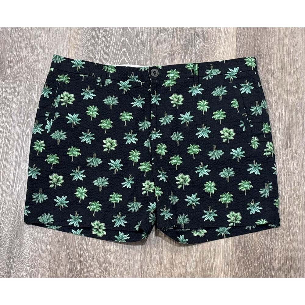 Parke & Ronen Shorts Mens 34 Black Green Palm Tree Cotton Linen